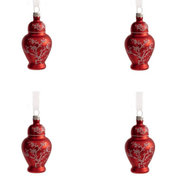 Fabulous box of four red ginger jar gift toppers/3" ornaments 