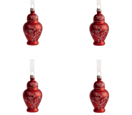 Fabulous box of four red ginger jar gift toppers/3" ornaments 