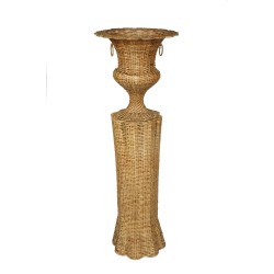 Incredible round scalloped wicker urn and pedestal 