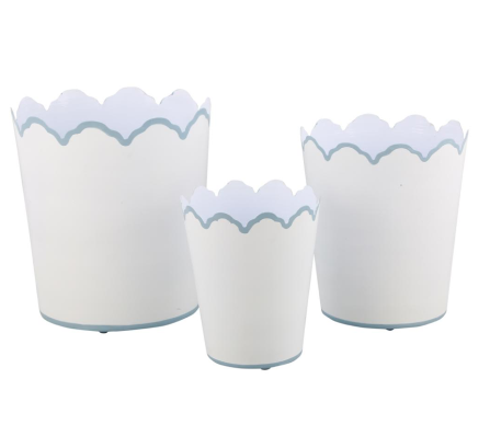 Stunning scalloped set of 3 planters (pale blue) 