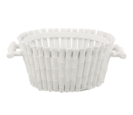 Incredible new tole bamboo planter with liner (white)