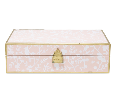 Chinoiserie tole storage box (pale pink/white)