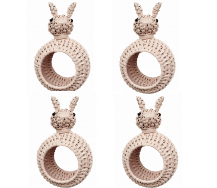 Fabulous box of soft pink bunny wicker napkin rings (set of four) 