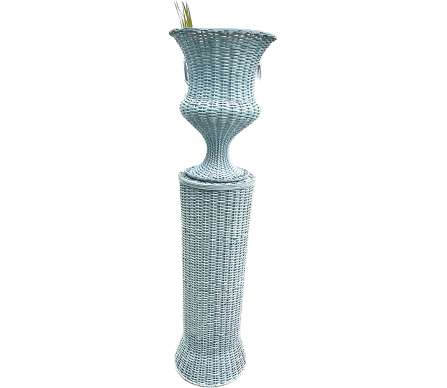 Incredible wicker urn and pedestal (pale blue)