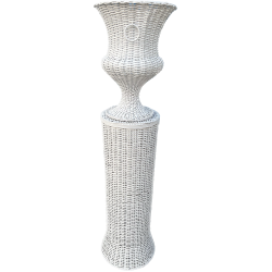 Incredible wicker urn and pedestal (white)