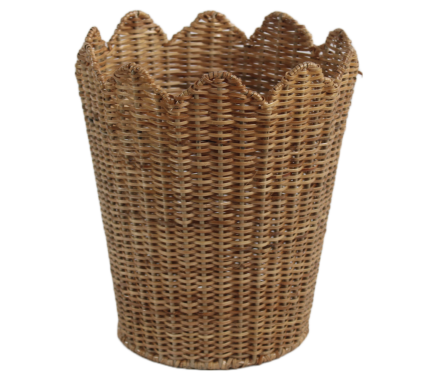 Stylish scalloped natural wicker waste paper basket