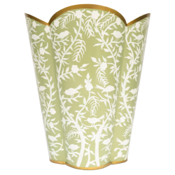 Beautiful scalloped green chionoiserie waste paper basket