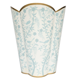 Beautiful scalloped ivory/blue chionoiserie waste paper basket