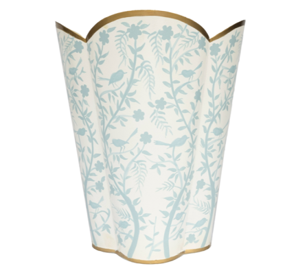 Beautiful scalloped ivory/blue chionoiserie waste paper basket