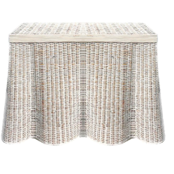 Fabulous new whitewashed scalloped wicker console table 