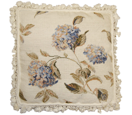 Gorgeous blue hydrangea/floral needlepoint pillow