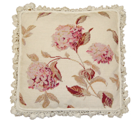 Gorgeous pink hydrangea/floral needlepoint pillow