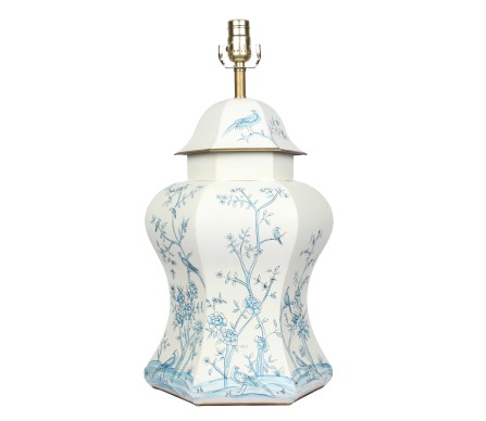 GORGEOUS IVORY/BLUE HEXAGON SCALLOPED LAMP 