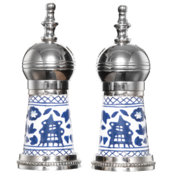 Beautiful new blue and white pagoda salt and pepper