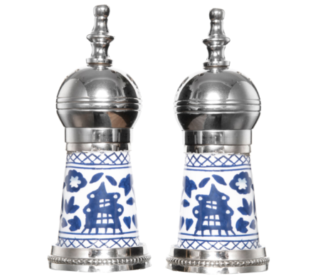 Beautiful new blue and white pagoda salt and pepper