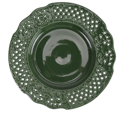Incredible porcelain raised floral pierced charger (mossy green)