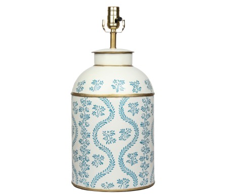 Incredible new tole lamp in med blue/ivory