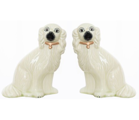 Fabulous new ivory/gold medium Staffordshire pair of dogs 