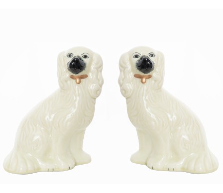 Fabulous new ivory/gold Staffordshire pair of dogs large