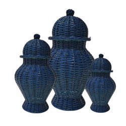 Fabulous colored wicker ginger jar (navy) 