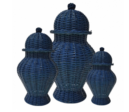 Fabulous colored wicker ginger jar (navy) 