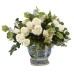 Stunning holiday greenery and white rose arrangement
