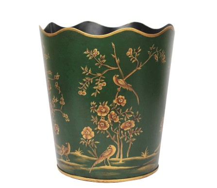Scalloped Moss Green / Gold Wastepaper Basket