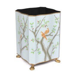 Square Scalloped Multi Color Chinoiserie Wastepaper Basket