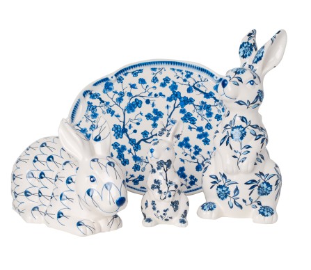 Set #9: Fabulous 4 piece set of porcelain bunnies and tray