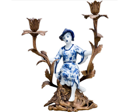 Incredible ormolu/porcelain chinoiserie woman candle holder
