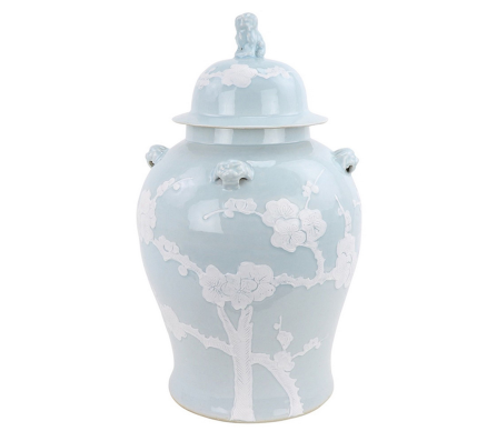 Stunning pale blue raised cherry blossom ginger jar