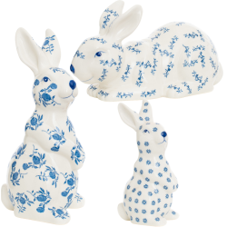 Stunning 2022 set of three porcelain bunnies (blue/white)