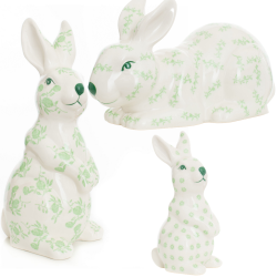 Stunning 2022 set of three porcelain bunnies (green/white)