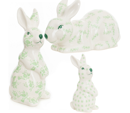 Stunning 2022 set of three porcelain bunnies (green/white)