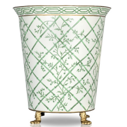 Incredible new bamboo/floral green/ivory chinoiserie floor planters (3 sizes)