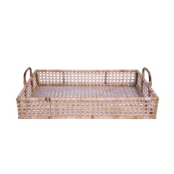 Gorgeous new large rectangular woven cane serving tray