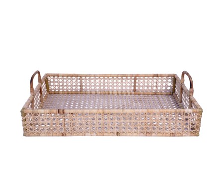 Gorgeous new large rectangular woven cane serving tray