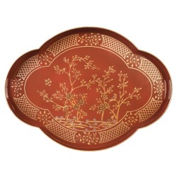 Incredible chinoiserie rusty red/gold scalloped tray