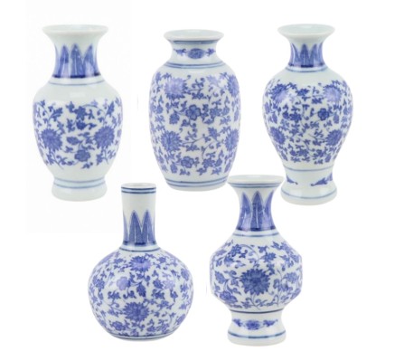 Chic new set of 5 mini bud vases (light blue)