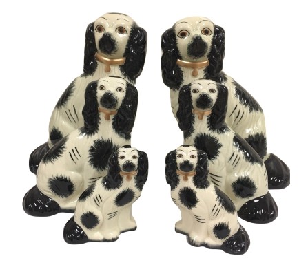 Fabulous pair of black/ivory Staffordshire dogs (Large)