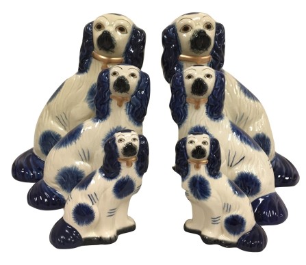Fabulous pair of blue/ivory Staffordshire dogs (Medium)