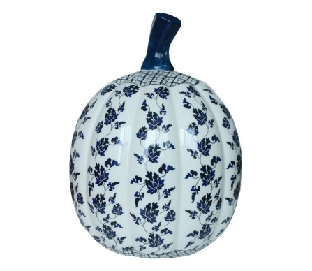 Fabulous Large Blue and White Floral Pumpkin