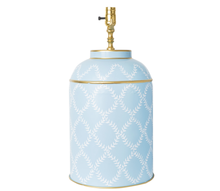 Fabulous new pale blue trellis tea caddy lamp