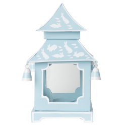 Fabulous pale blue/white bunnies handpainted pagoda lantern medium