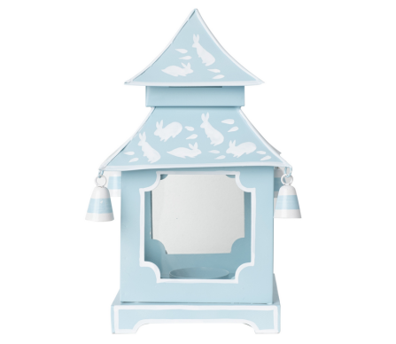 Fabulous pale blue/white bunnies handpainted pagoda lantern medium