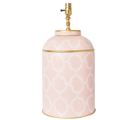 Fabulous new pale pink trellis tea caddy lamp