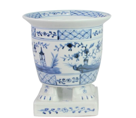 Incredible new footed porcelain footed planter (lighter blue)