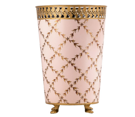 Elegant trellis pale pink/gold wastepaper basket