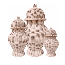 Fabulous colored wicker ginger jar (pale pink)