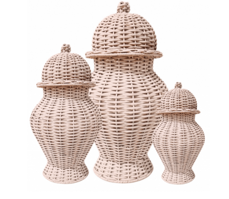 Fabulous colored wicker ginger jar (pale pink)